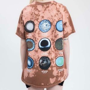 PLEASURES Brown Tan Tie Dye Trip Destination Graphic Crewneck Short Sleeve Tee